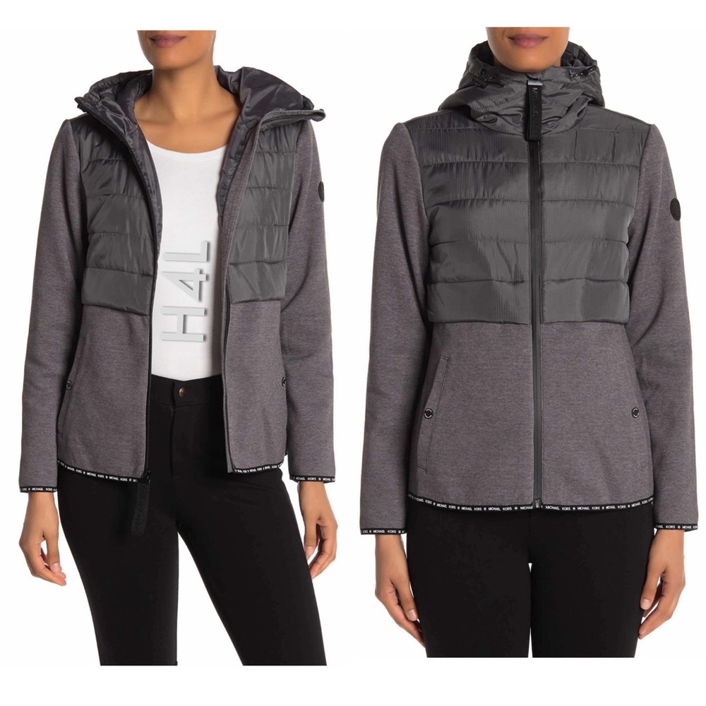 NWT Michael Kors Hooded Quilted Knit Zip Jacket
